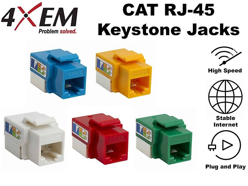 4XEM Cable Cat6 Keystone Jack, White, 10/Pack (4XKJC6WH10PK)