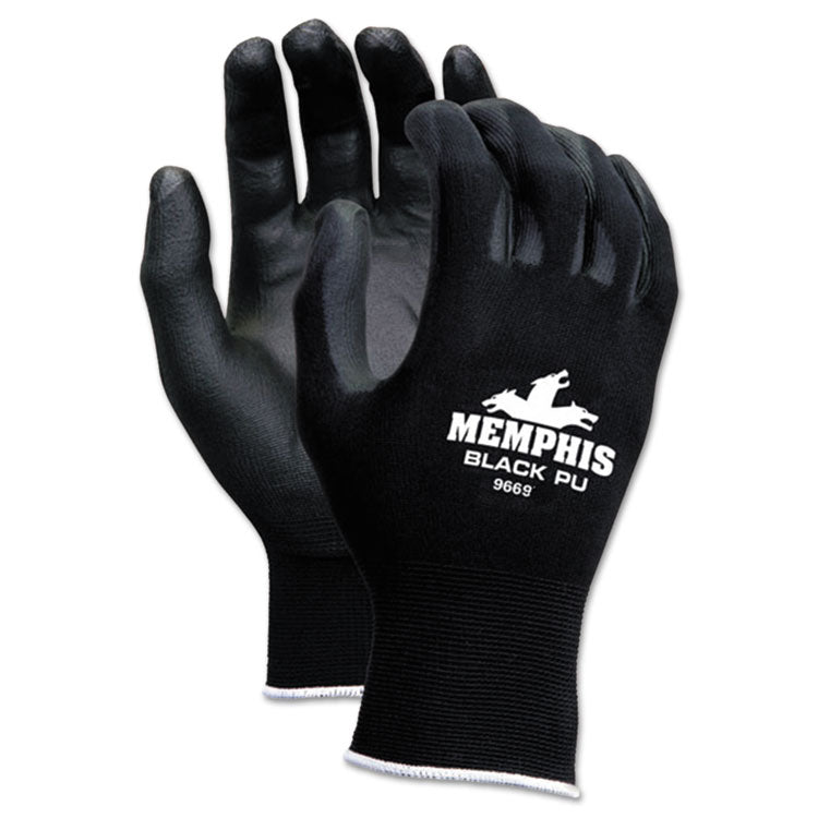 Economy PU Coated Work Gloves, EN388: 2121, 12" Long, Large, Black, 12 Pairs