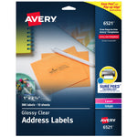 Avery Easy Peel Laser/Inkjet Address Labels, 1" x 2-5/8", Glossy Clear, 300 Labels/Pack (6521)