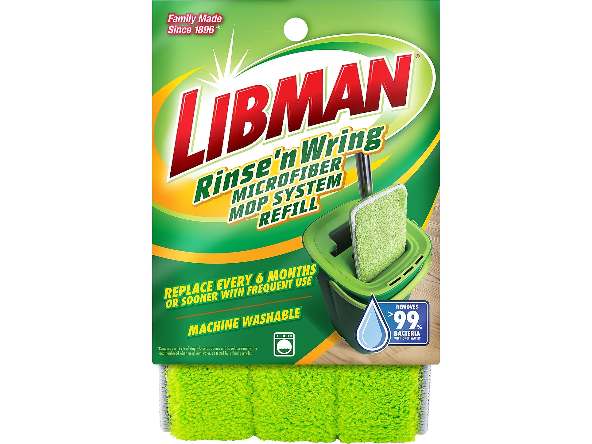 Libman Rinse 'n Wring Microfiber 13" Mop Pad Refill, Green, 6/Pack (1676)