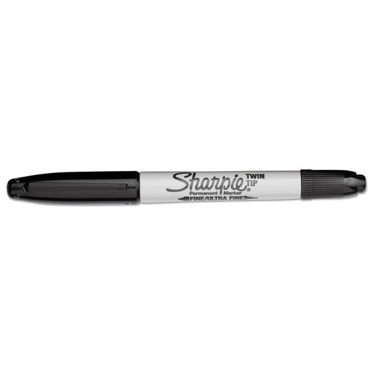 Twin-Tip Permanent Marker, Extra-Fine/fine Bullet Tips, Black, Dozen