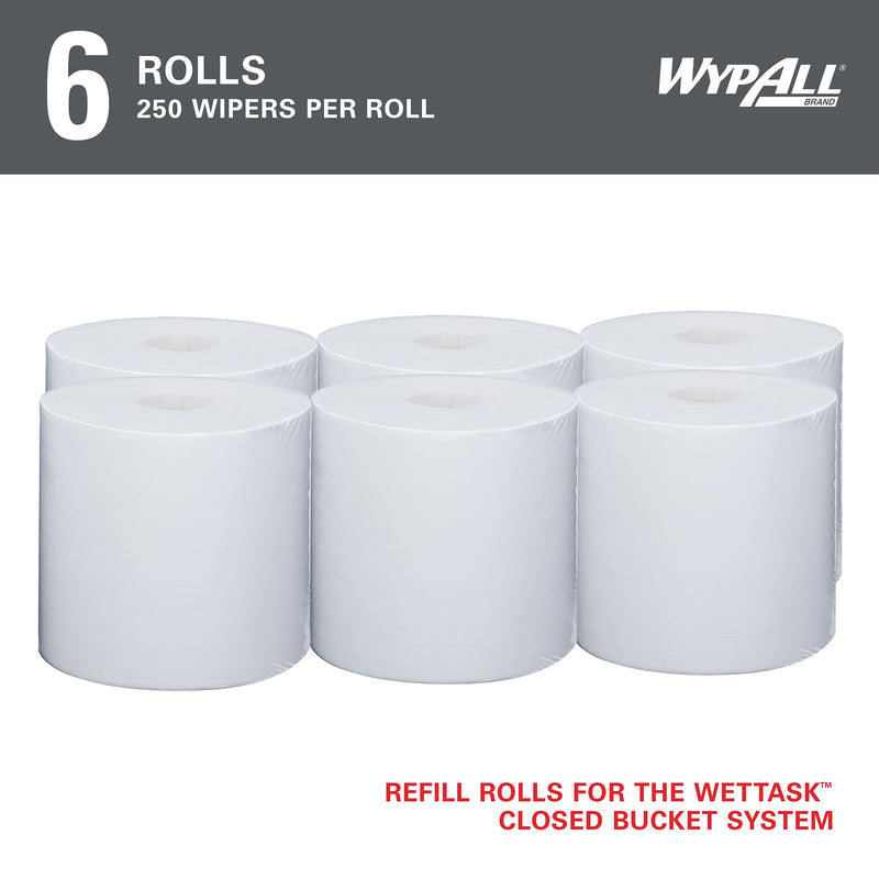 WypAll PowerClean WetTask Fabric Cleaning Wipers, 9" x 5.8", White, 250 Sheets/Roll, 6/Carton (53850)