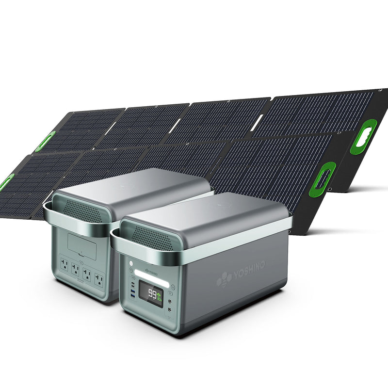 Yoshino K20SP22 11-Port Solid-State Solar Generator 1326Wh, 2000W with 2-Piece Solar Panels (400W) Emergency UPS Backup Battery