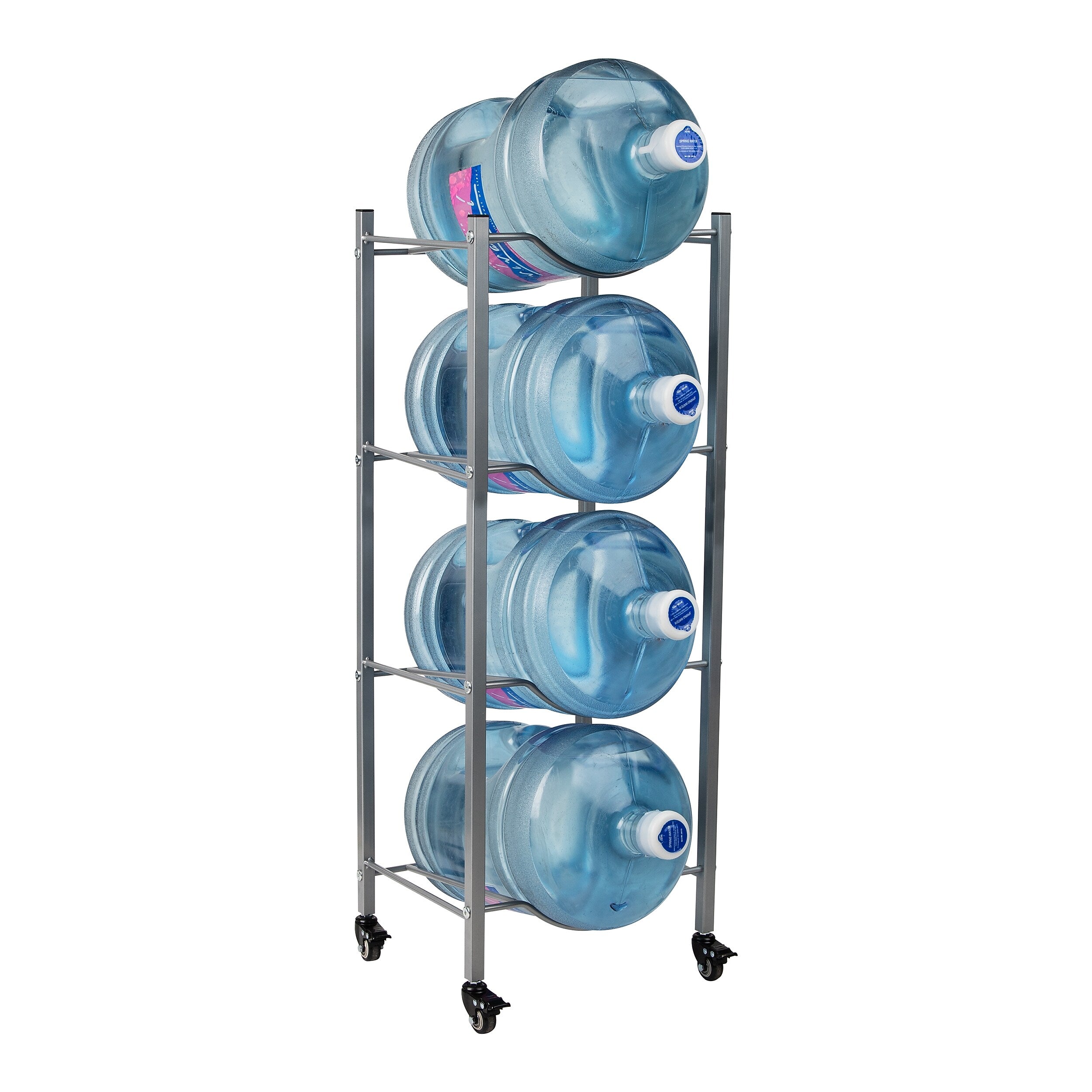 Mind Reader 4-Shelf Mobile Water Jug Stand Holder with Wheels, Metal, Silver (3TJUGWH-SIL)