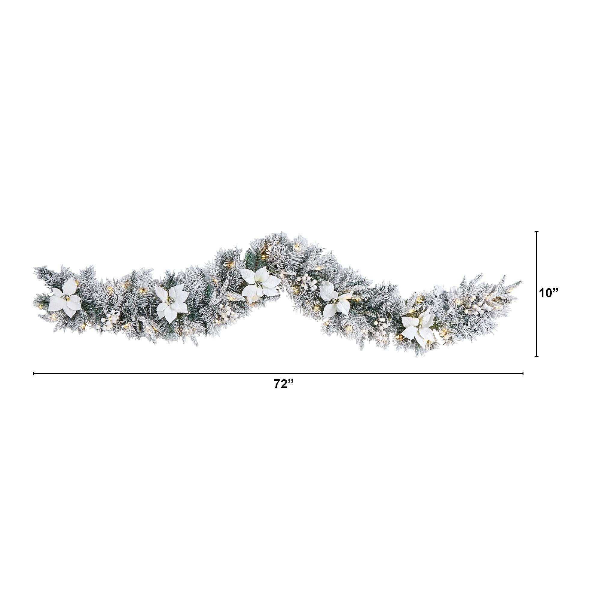 Nearly Natural 6-ft Flocked Poinsettia and Berry Artificial Christmas Garland with 50 Warm White LED Lights (W1312)