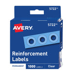 Avery Self-Adhesive Plastic Reinforcement Labels in Dispenser, 1/4" Diameter, Glossy Clear, 1000/Pack (5722)