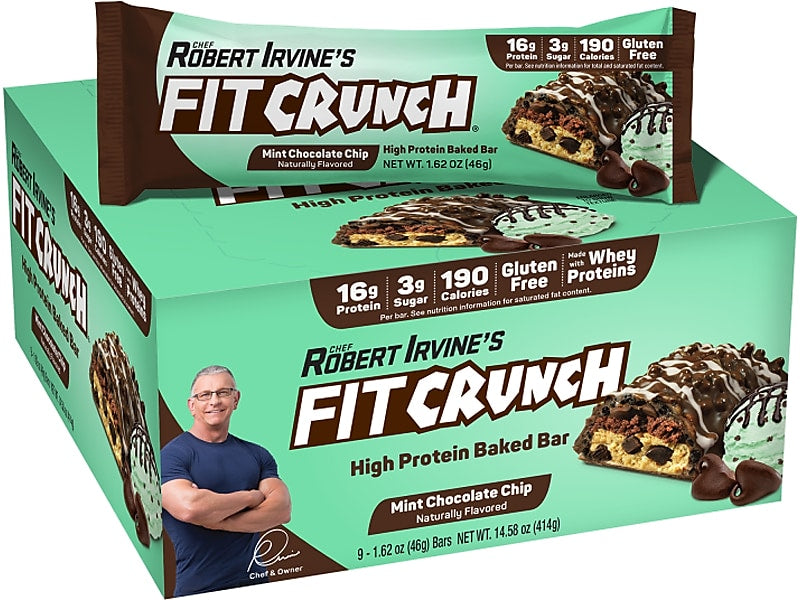 FITCRUNCH Gluten-Free Mint Chocolate Chip High-Protein Baked Bar, 1.62 oz., 9 Bars/Box (FC207E)