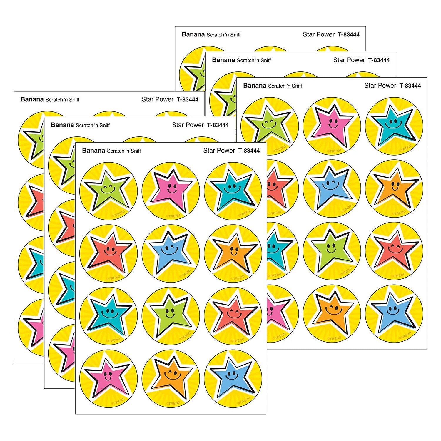 Trend Enterprises Star Power Banana scent Scratch 'n Sniff Stinky Stickers, Multicolored, 48/Pack, 6/Packs/Bundle (T-83444-6)
