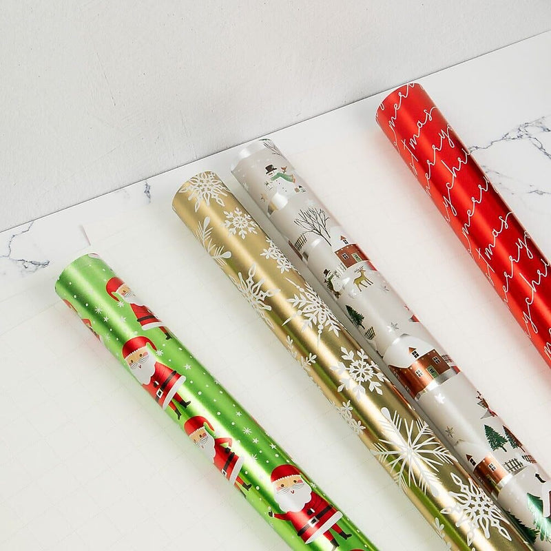 JAM Paper Christmas Wrapping Paper, 25 Sq. ft. x 30", Holographic Merry Christmas Set, 4/Pack (165H4MC)