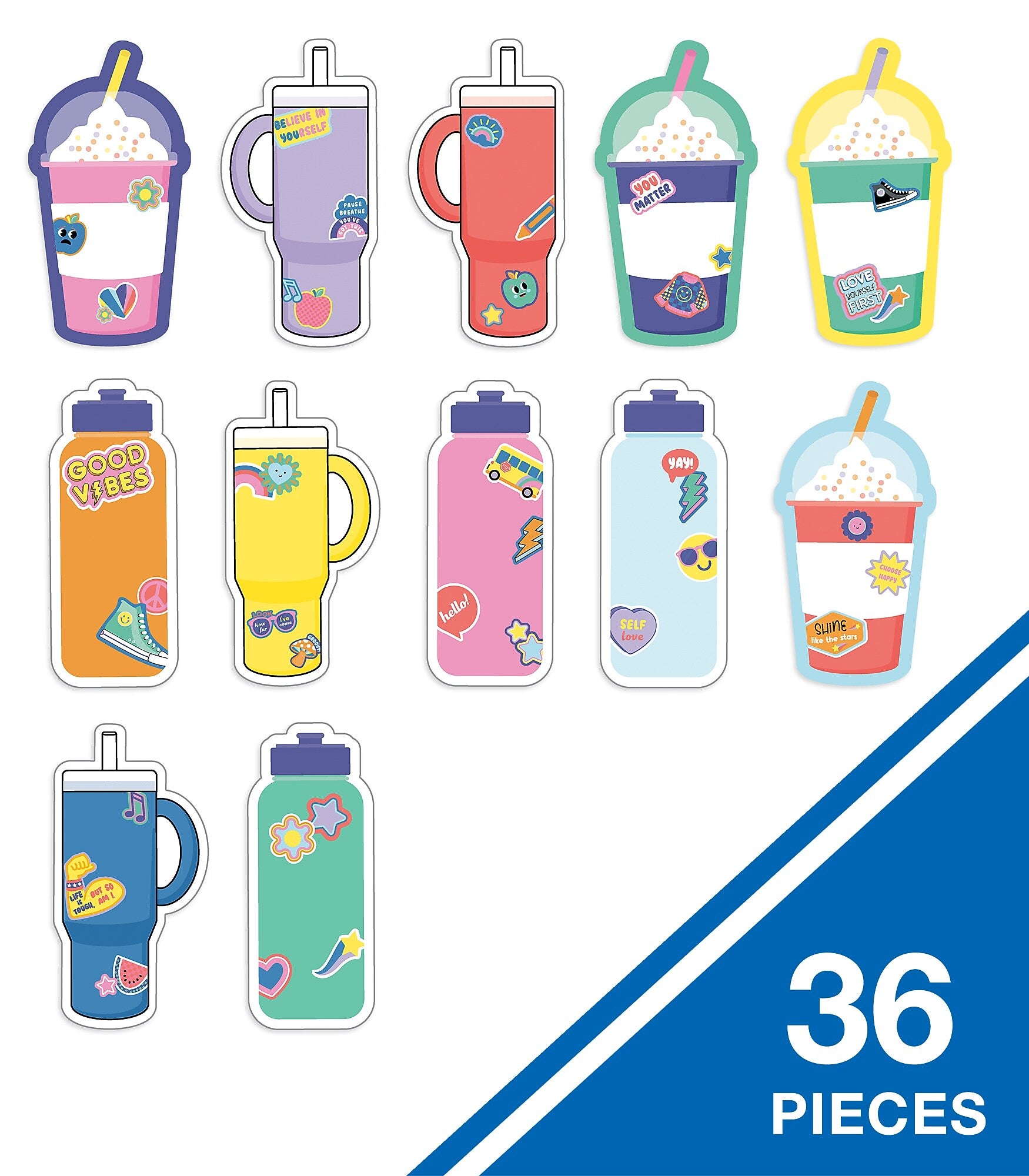 Carson Dellosa Education We Stick Together Cups & Water Bottles Cut-Outs, 36 Peices (CDP120651)