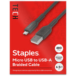 Staples TECH Micro USB to USB-A Charging Cable, 6.5 ft., Black (ST62328)