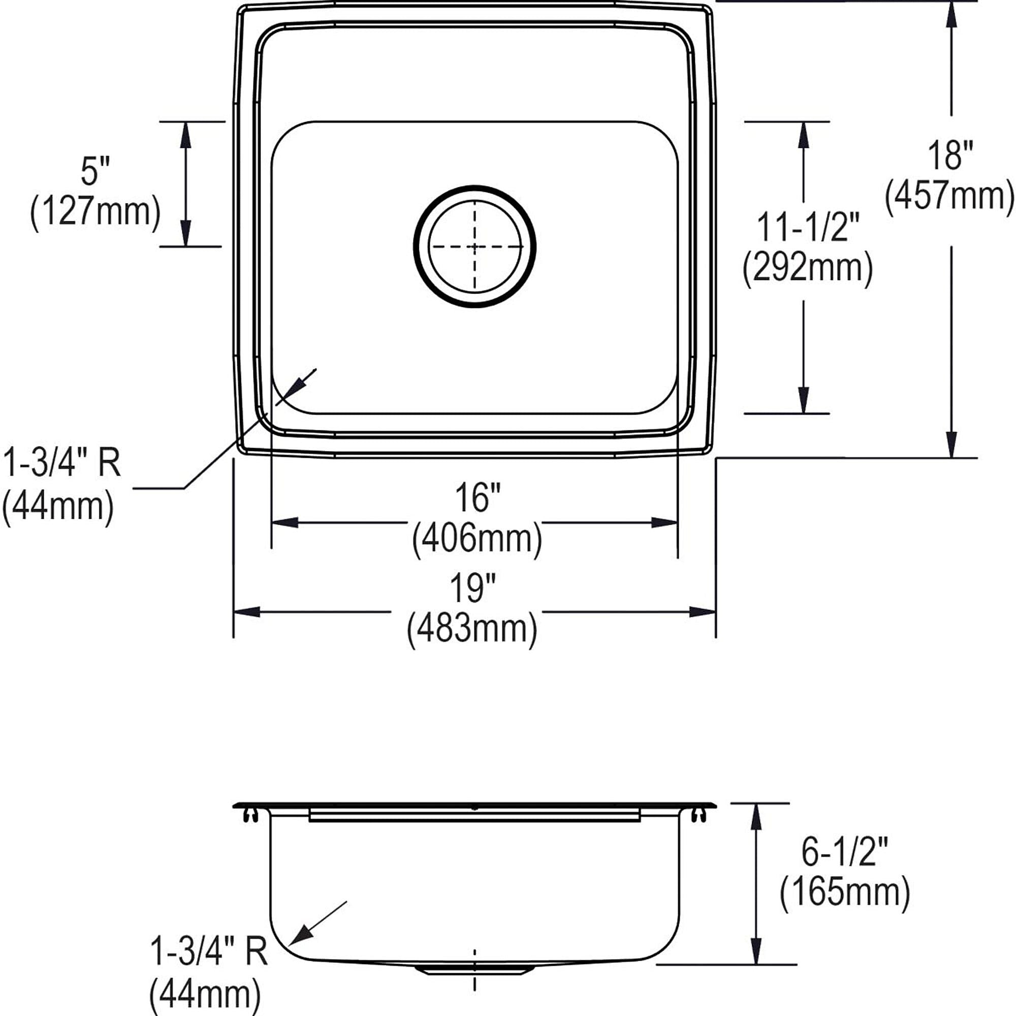 Elkay Gourmet 19" Single Basin Drop In Stainless Steel Kitchen Sink (LRADQ1918650)