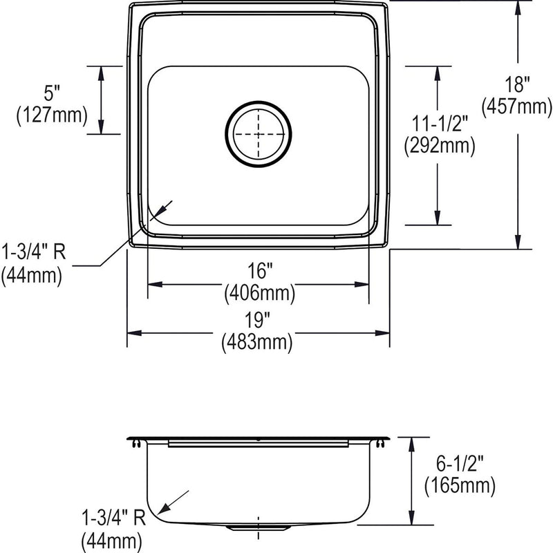 Elkay Gourmet 19" Single Basin Drop In Stainless Steel Kitchen Sink (LRADQ1918650)