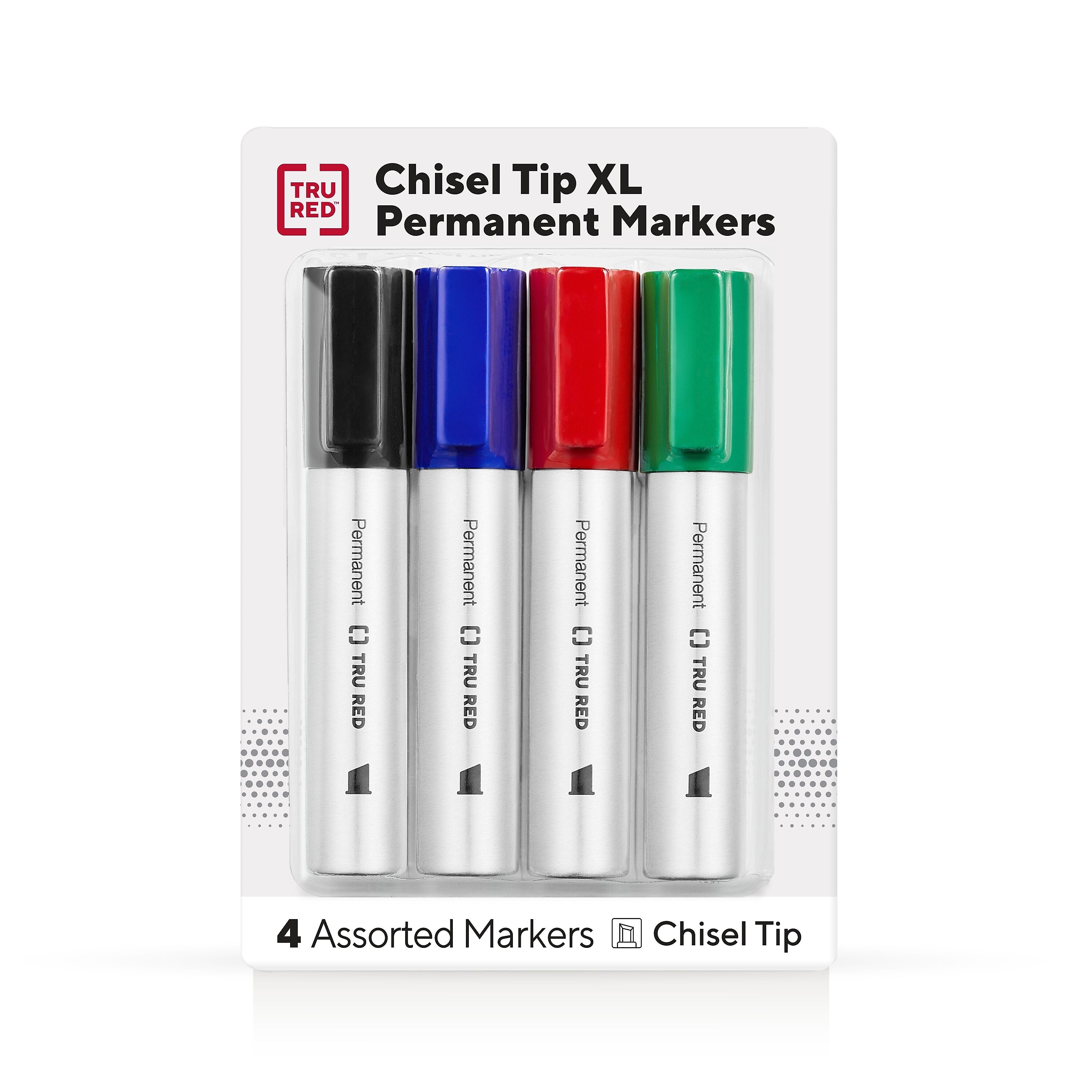 TRU RED™ XL Tank Permanent Markers, Chisel Tip, Assorted, 4/Pack (TR56935)