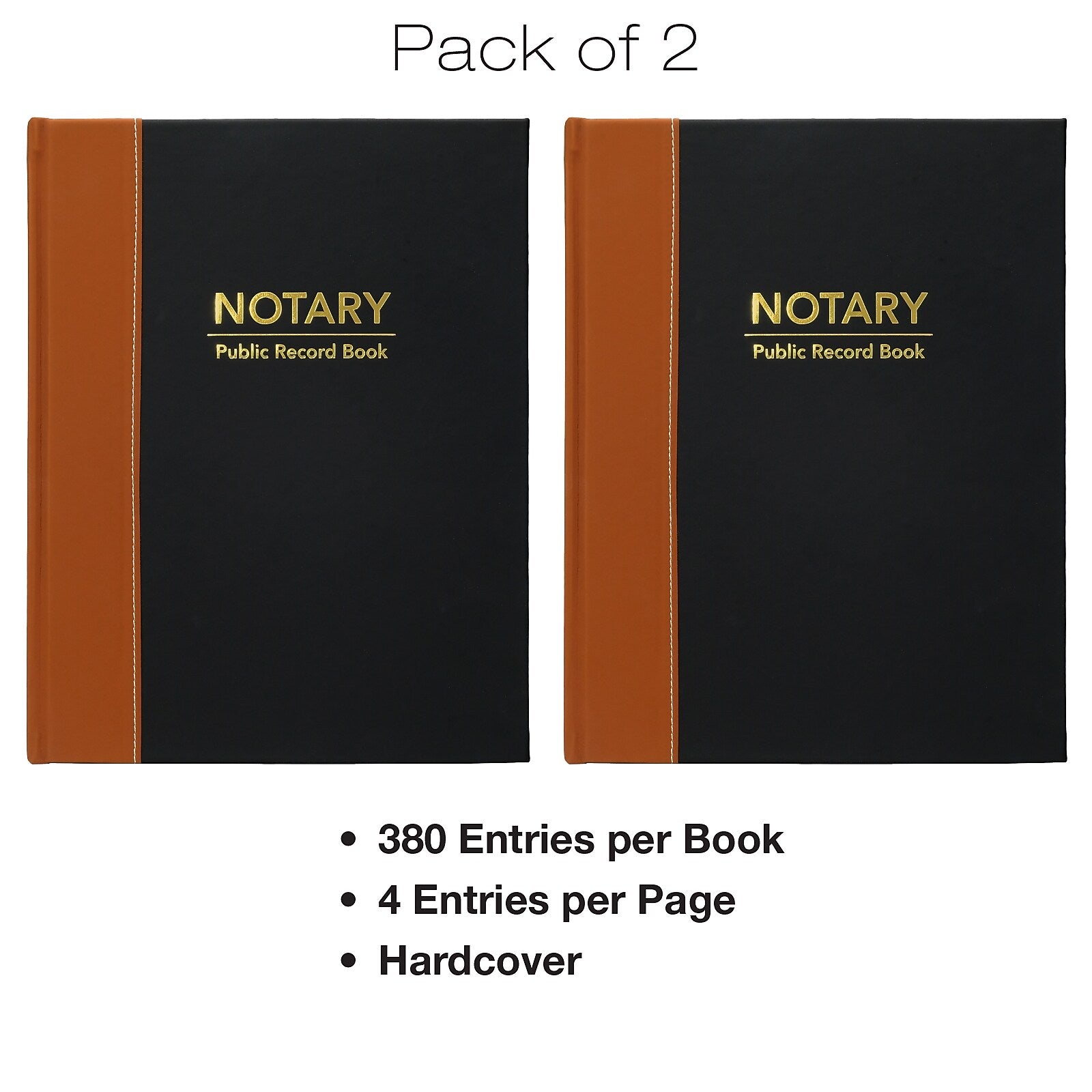 Global Printed Products Notary Public Record Book, 8.5" x 11", Black/Tan, 2/Pack (GPP-0094-A)