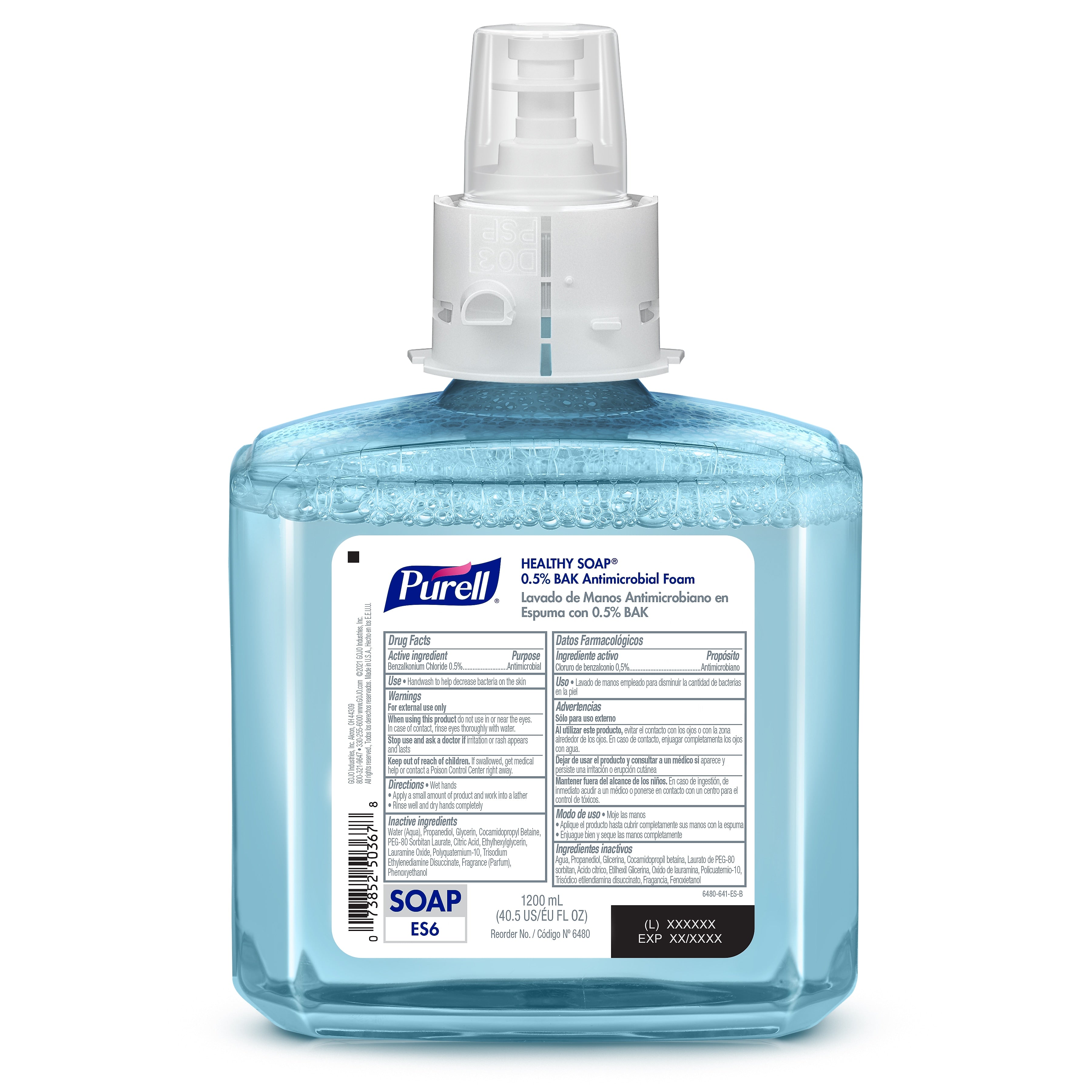 PURELL HEALTHY SOAP Antibacterial Liquid Hand Soap Refill for ES6 Dispenser, Light Scent, 1200 ml, 2/Carton (6480-02)