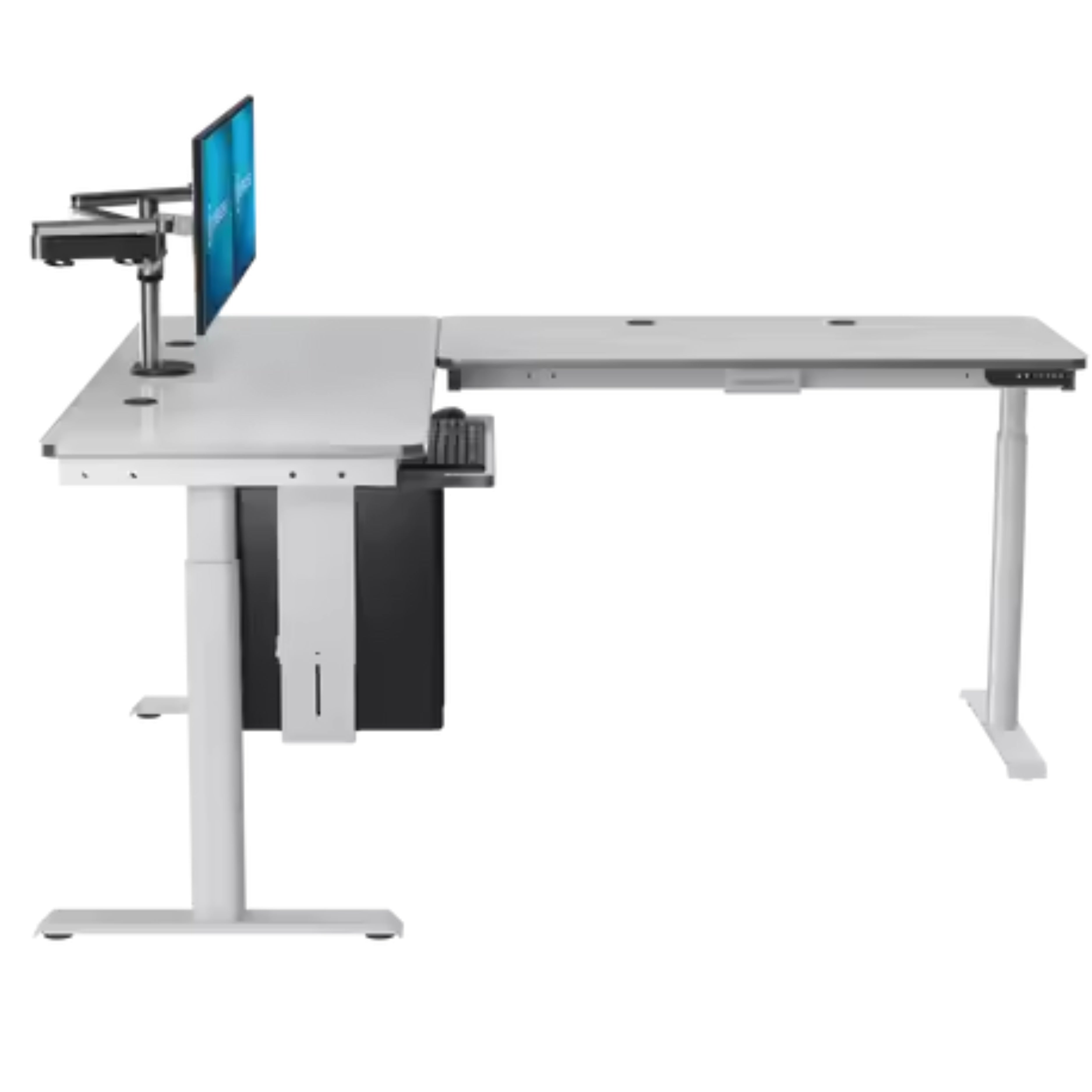 VersaDesk PowerLift 72"W Electric L-Shaped Adjustable Standing Desk, White (PLLSD7272-WW-APP)