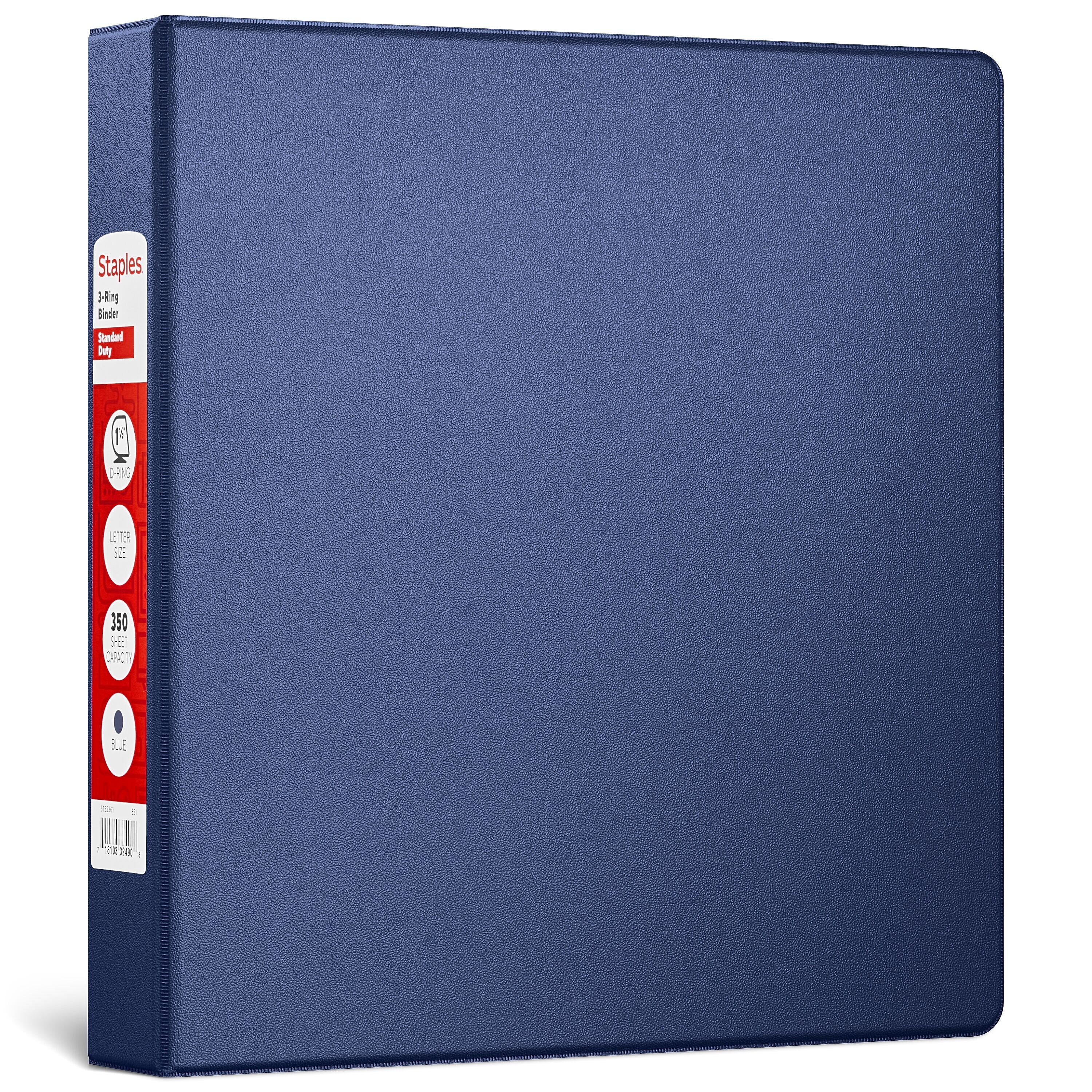 Staples 1 1/2" 3-Ring Non-View Binder, D-Ring, Navy Blue (26413-CC)