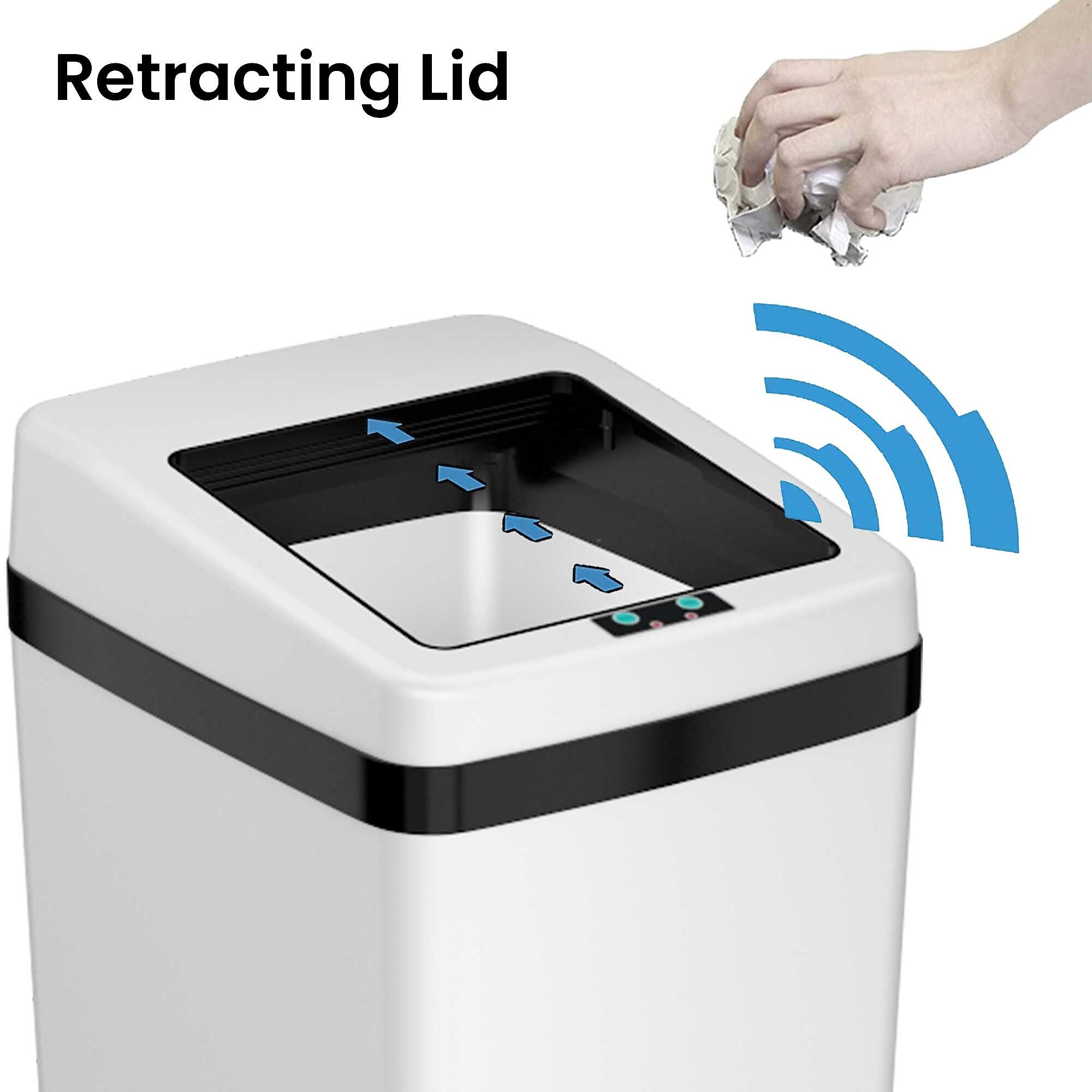 iTouchless Stainless Steel Sliding Lid Sensor Trash Can with AbsorbX Odor Control System, 14 Gal., White (IT14SW)