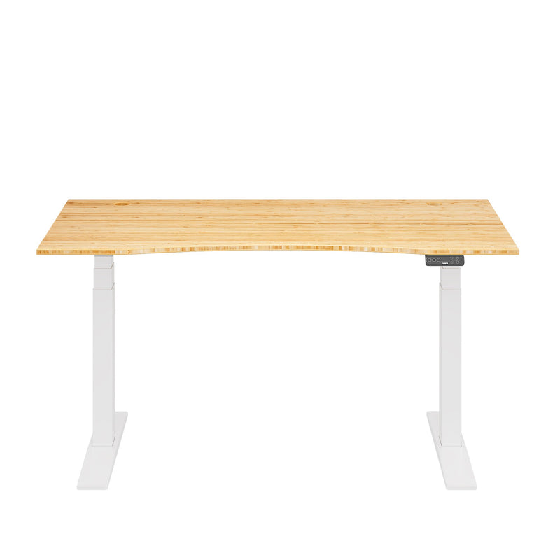 FlexiSpot E7 Commercial 60''W Electric Adjustable Standing Desk, Bamboo Curve/White (E7WCOMCR6030LBZB)