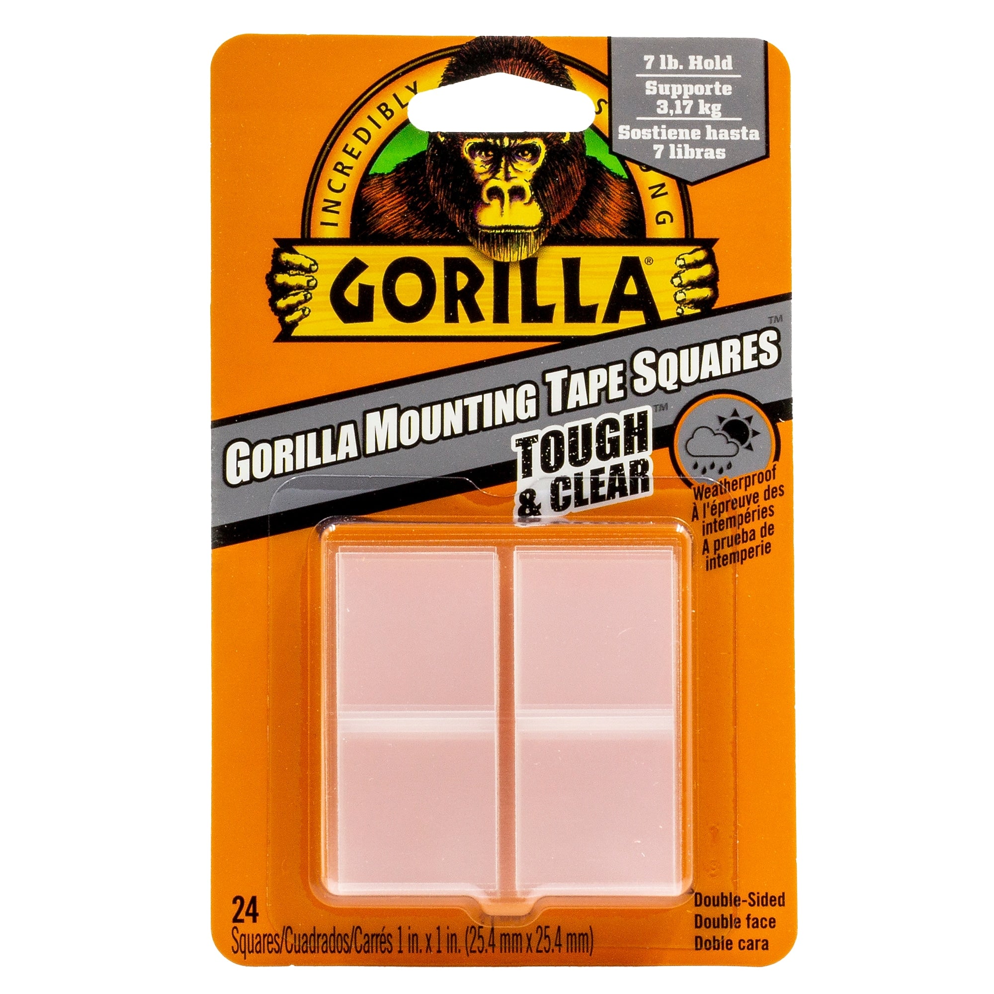 Gorilla Tough & Clear Double-Sided Mounting Tape Squares, 1" x 1", 24/Pack, Clear (6067202)
