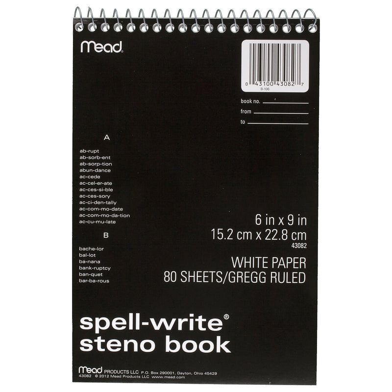 Mead Spell Write Steno Book, 6" x 9", Gregg Ruled, 80 Sheets/Pad (43082)