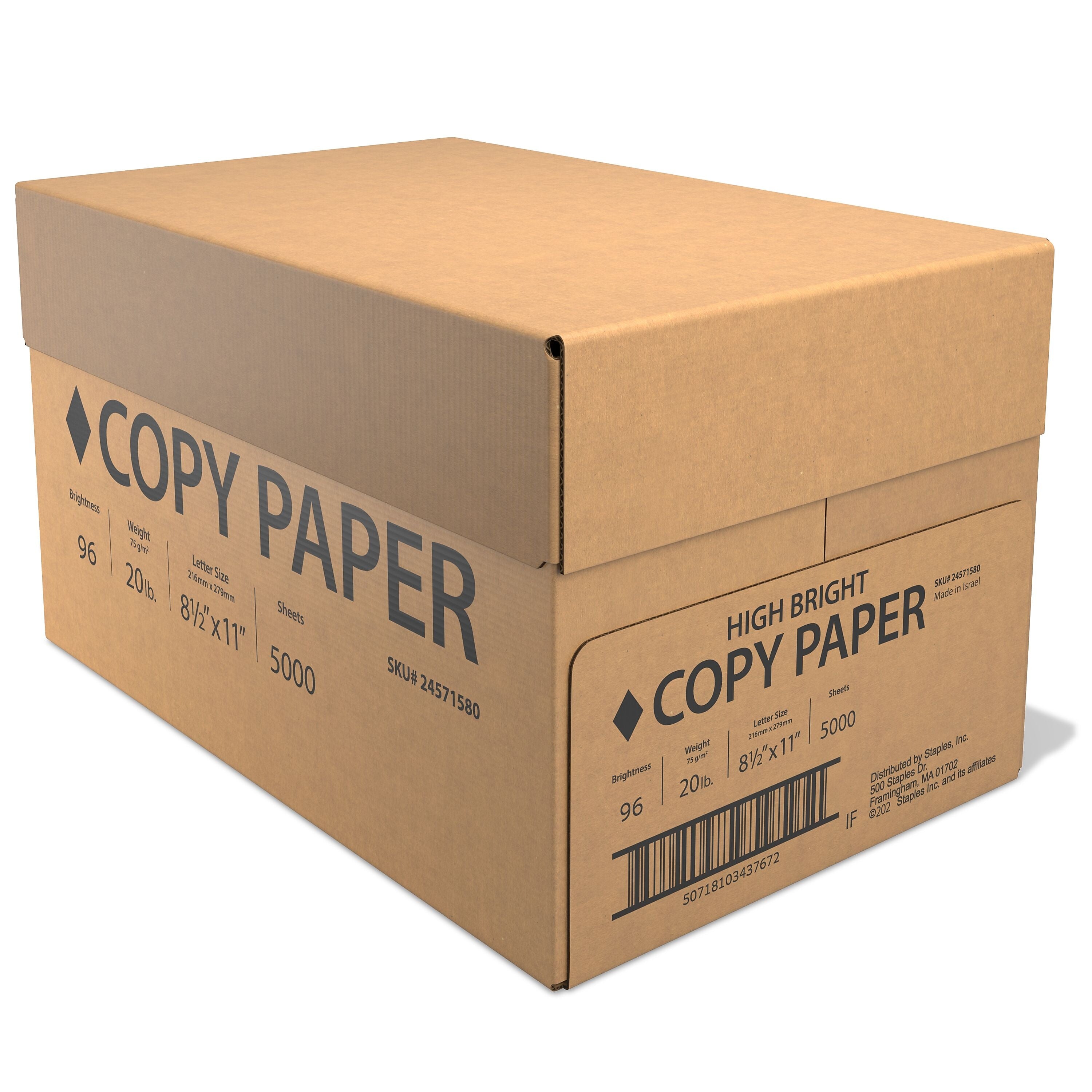 High Bright 8.5" x 11" Copy Paper, 20 lbs., White, 5000 Sheets/Carton (61980CT)