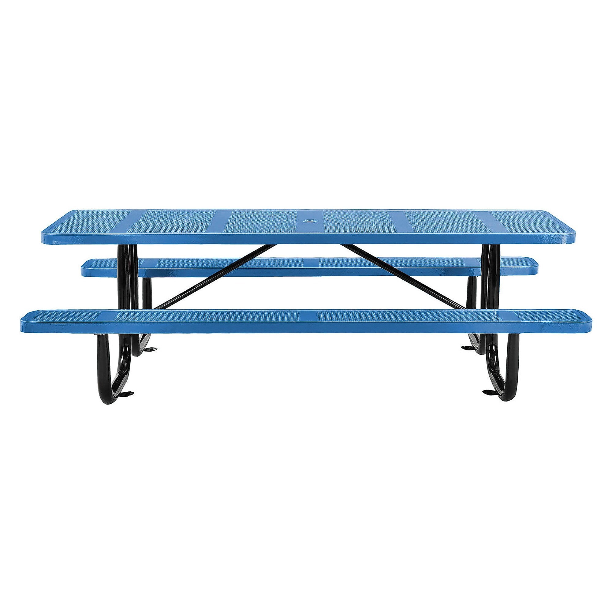 Global Industrial 8' Rectangular Outdoor Steel Picnic Table, Perforated Metal, Blue (694555BL)