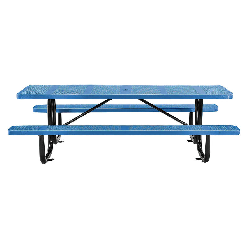 Global Industrial 8' Rectangular Outdoor Steel Picnic Table, Perforated Metal, Blue (694555BL)