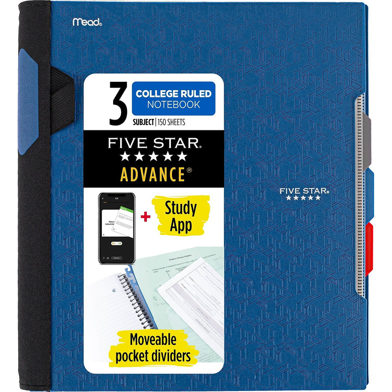 Five Star Advance 3-Subject Notebooks, 8.5" x 11", College Ruled, 150 Sheets, Assorted Colors (06324)