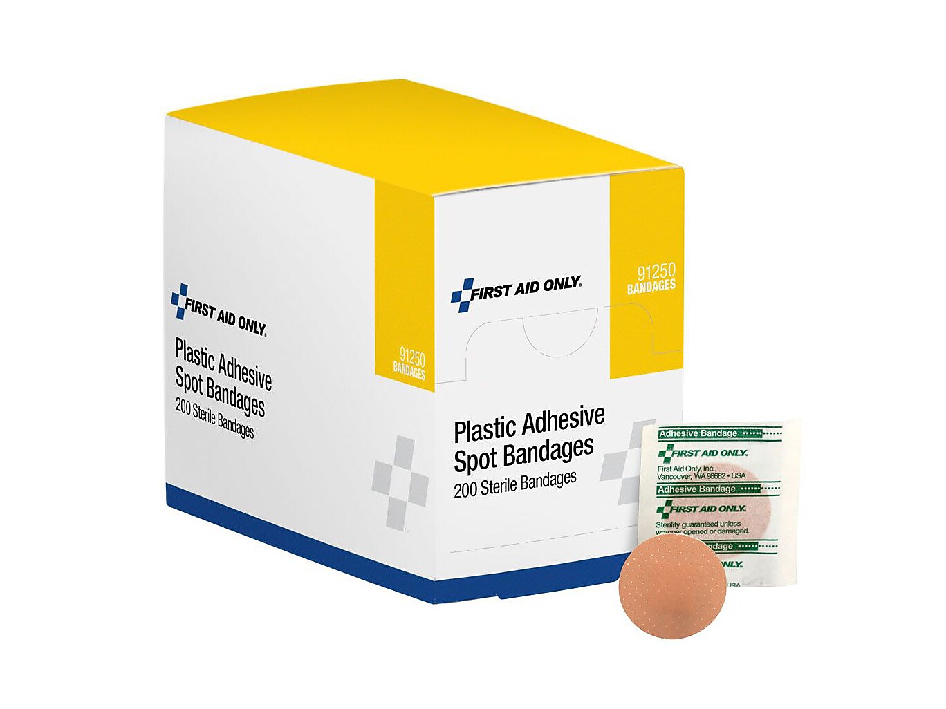 First Aid Only Plastic Spot Adhesive Bandages, 200/Pack (91250)