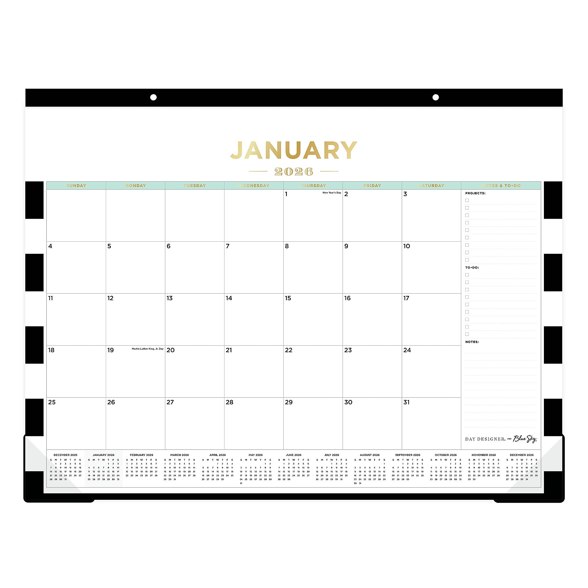 2026 Day Designer for Blue Sky Rugby Stripe 22" x 17" Monthly Desk Calendar (143895-26)