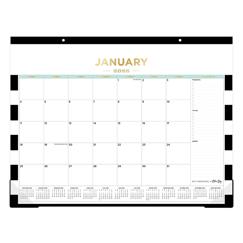 2026 Day Designer for Blue Sky Rugby Stripe 22" x 17" Monthly Desk Calendar (143895-26)
