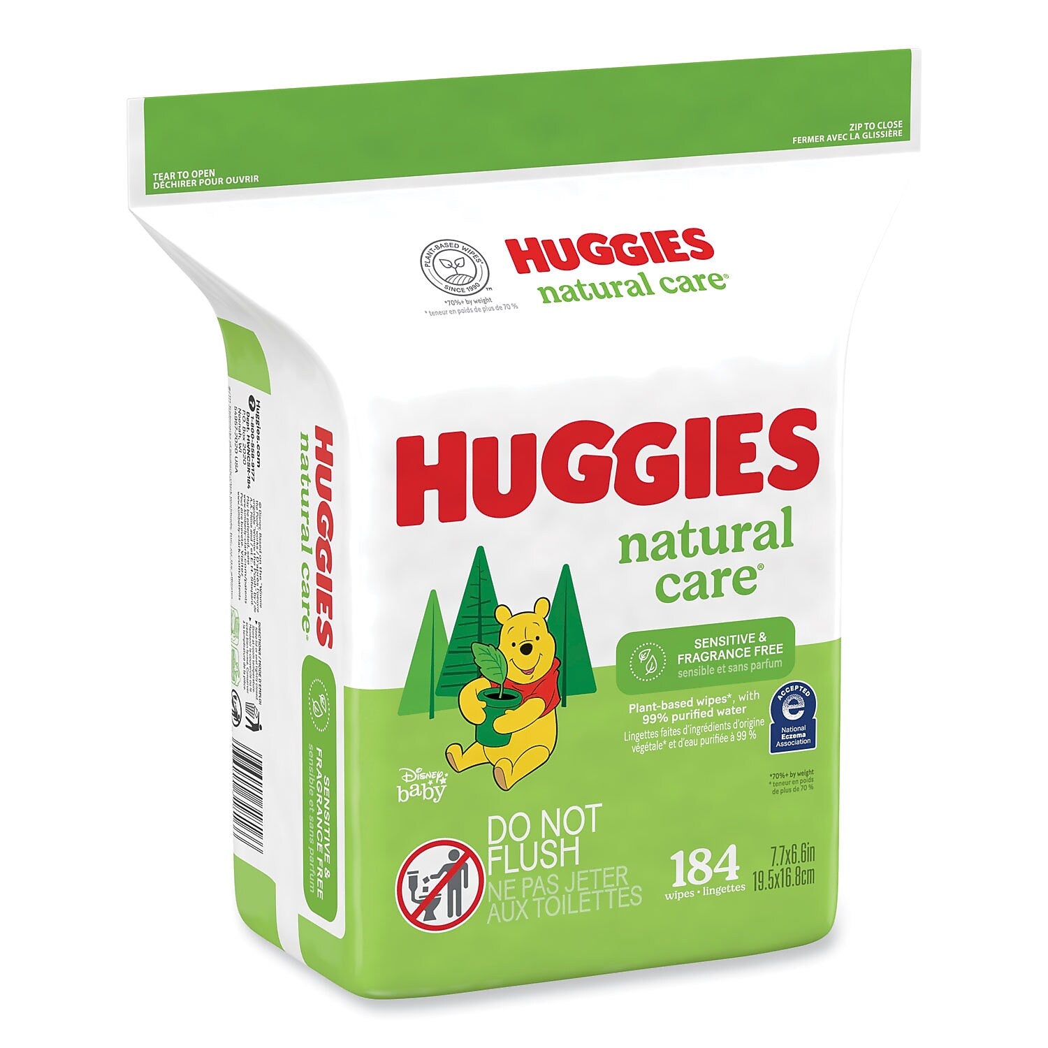Huggies Natural Care Sensitive Baby Wipes, 1-Ply, Unscented, White, 184 Wipes/Pack, 3 Packs/Carton (31816)