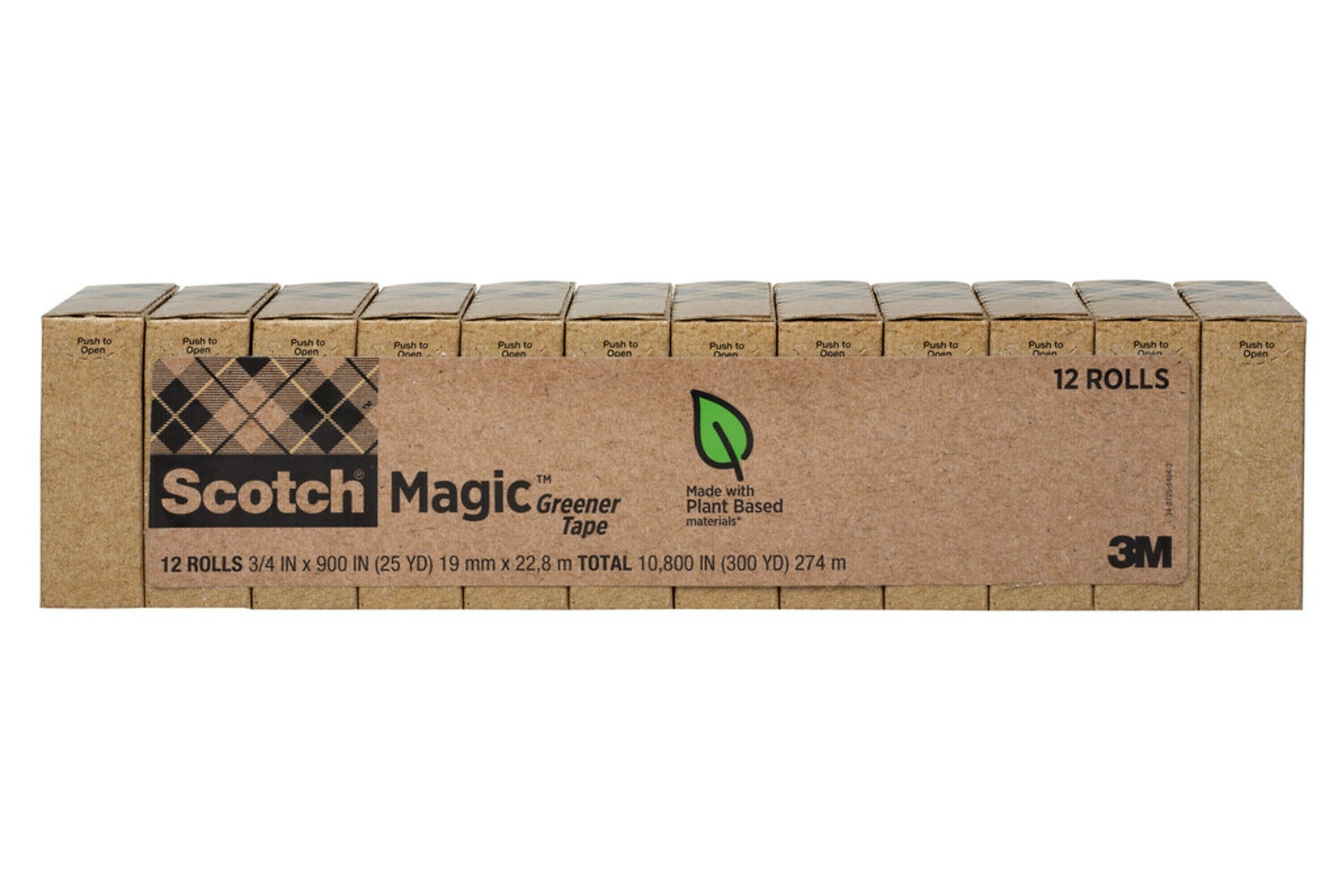 Scotch Magic Greener Invisible Clear Tape Refill, 0.75" x 25 yds., 1" Core, Clear, 12 Rolls/Pack (812-12P)