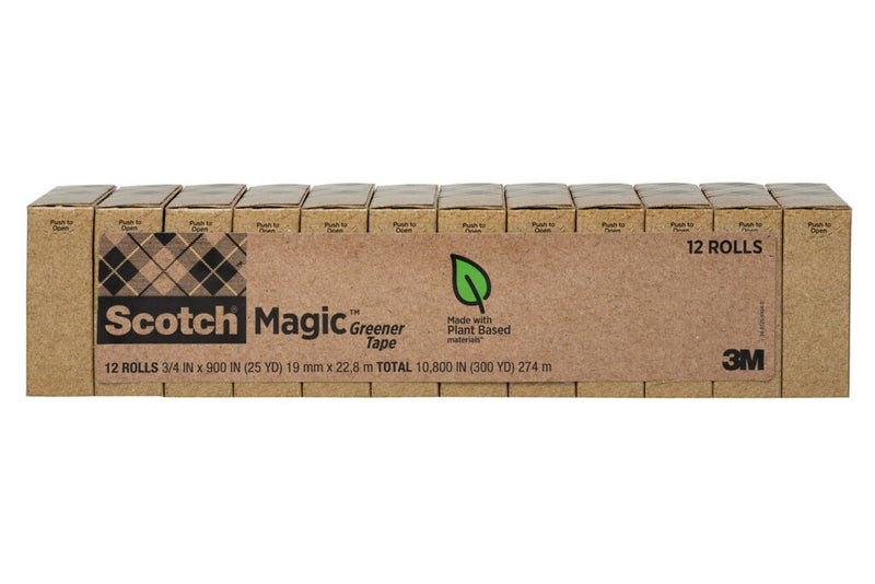 Scotch Magic Greener Invisible Clear Tape Refill, 0.75" x 25 yds., 1" Core, Clear, 12 Rolls/Pack (812-12P)