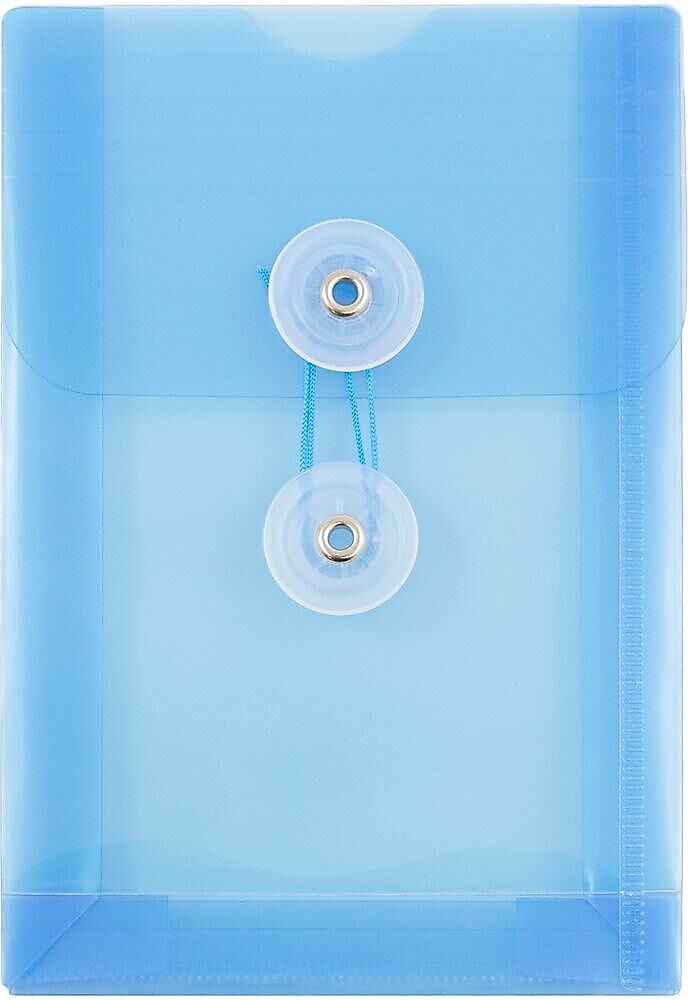JAM Paper Premium Plastic Filing Envelope with Button & String Closure, 4 1/4" x 6 1/4", Blue, 3/Pack (473B1BUX3)
