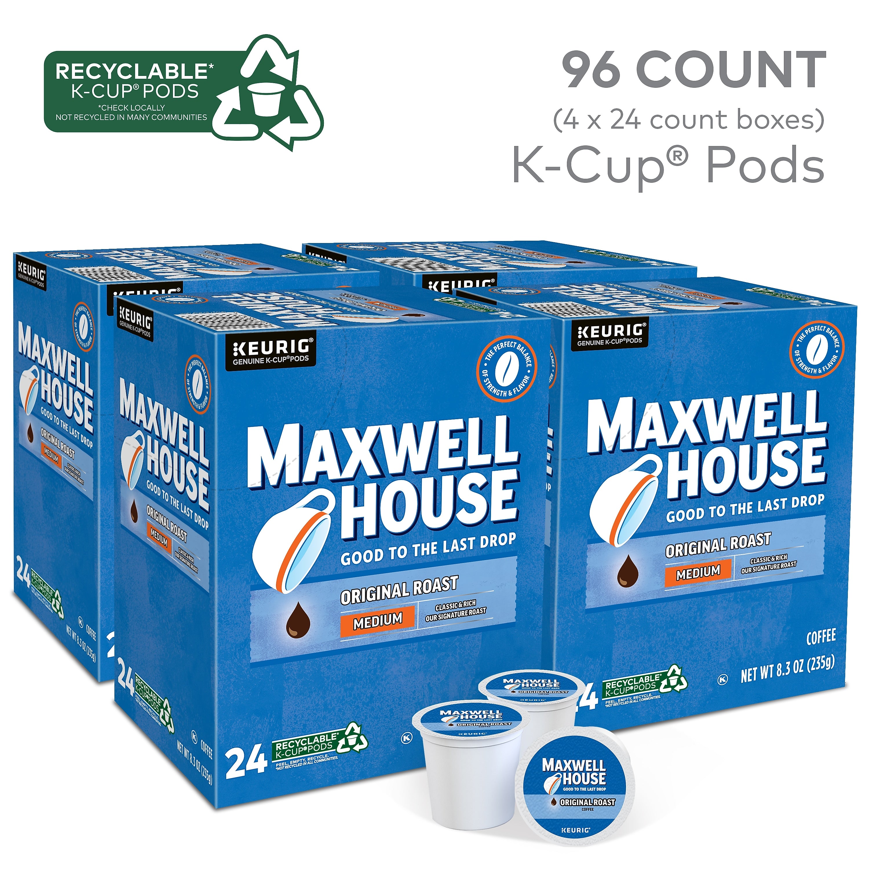 Maxwell House Original Roast Coffee, Keurig K-Cup Pod, Medium Roast, 96/Carton (5469CT)