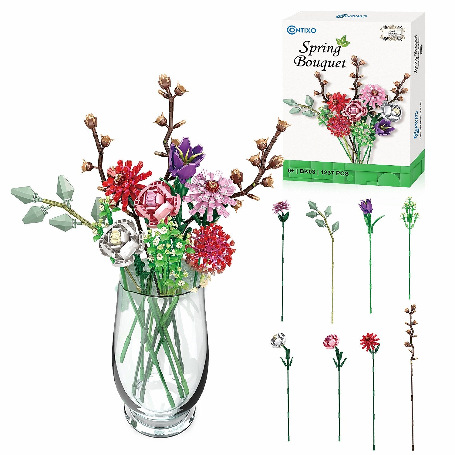 Contixo BK03 Spring Bouquet Floral Collection Building Block Set, 1,237 Pieces (CNXBK03)
