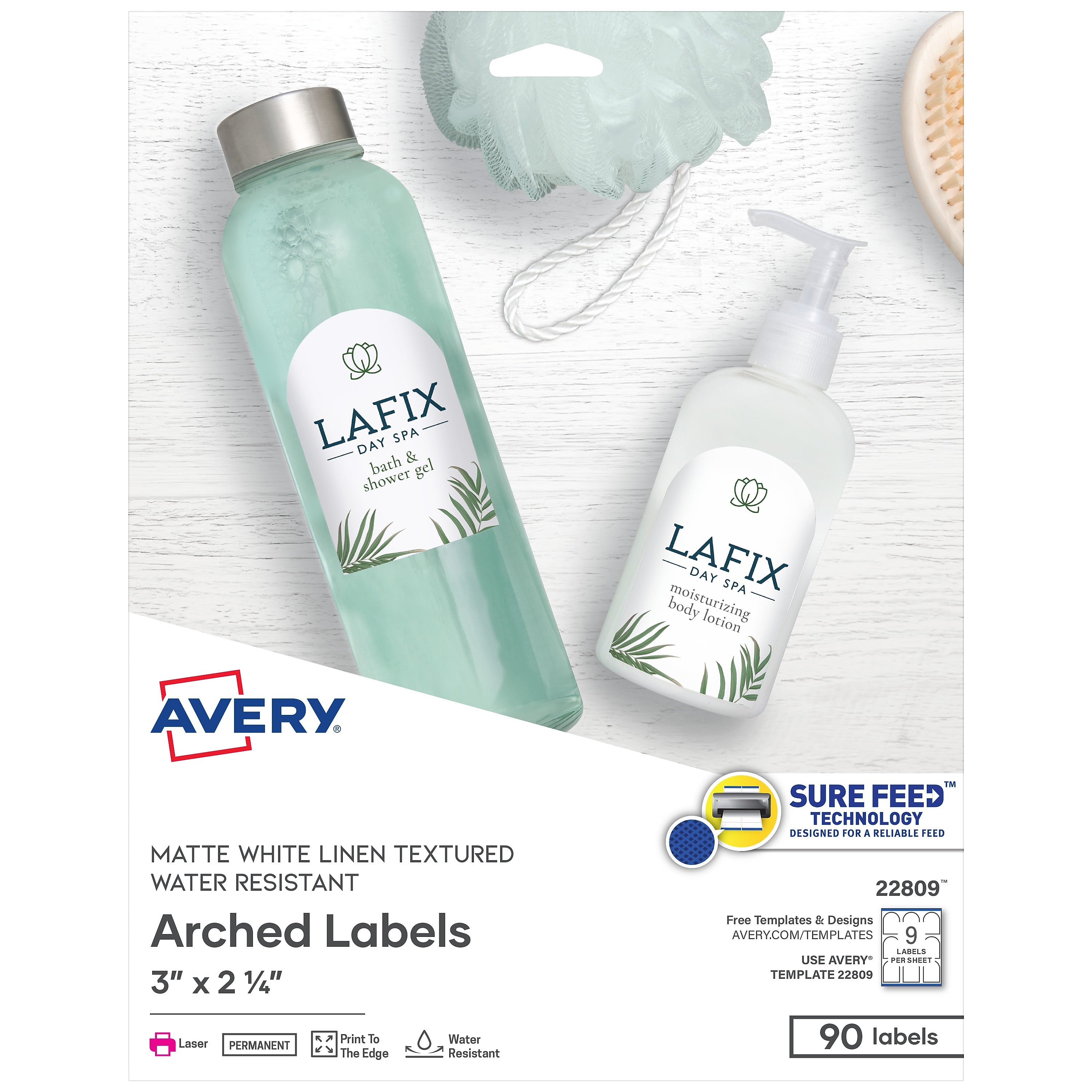 Avery Print-to-the-Edge Laser Arched Labels, 3" x 2 1/4", Textured White, 90 Labels/Pack (22809)