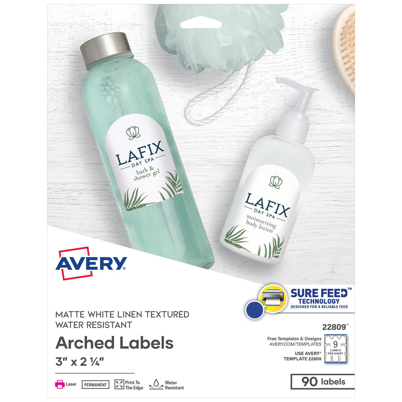 Avery Print-to-the-Edge Laser Arched Labels, 3" x 2 1/4", Textured White, 90 Labels/Pack (22809)