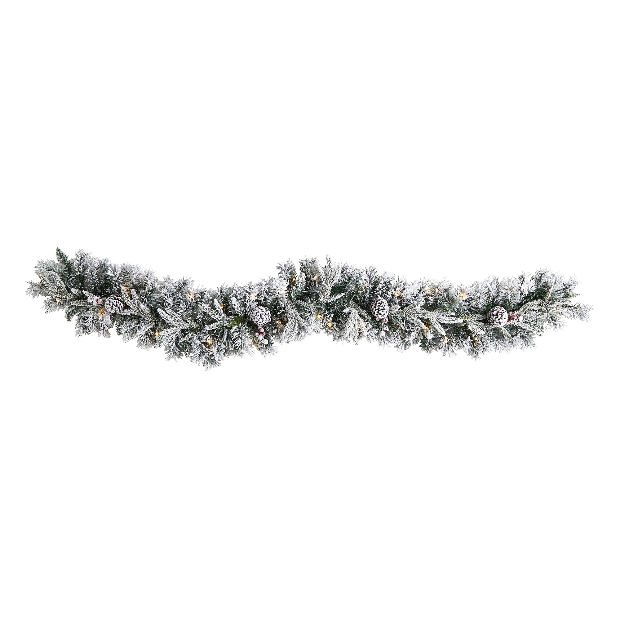 Nearly Natural 6-ft Flocked Artificial Christmas Garland with Pine Cones and 35 Warm White LED Lights (W1309)