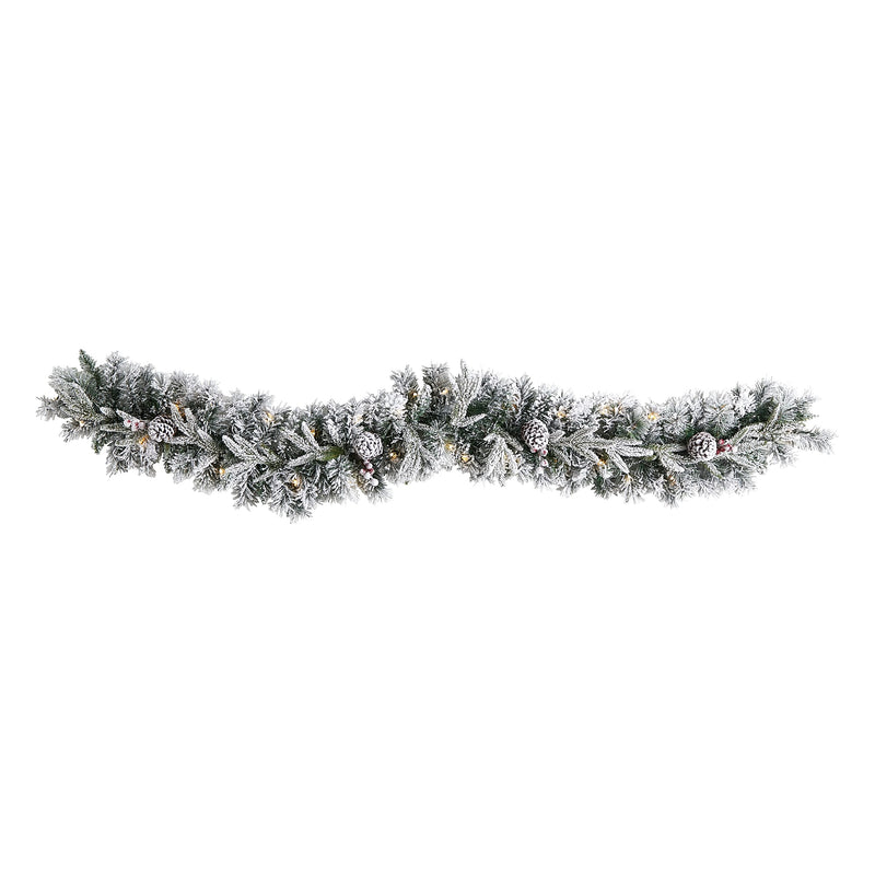 Nearly Natural 6-ft Flocked Artificial Christmas Garland with Pine Cones and 35 Warm White LED Lights (W1309)
