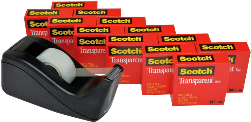 Scotch Transparent Clear Tape Refill, 0.75" x 27.77 yds., 1" Core, Clear, 12 Rolls/Pack (600K-C60)