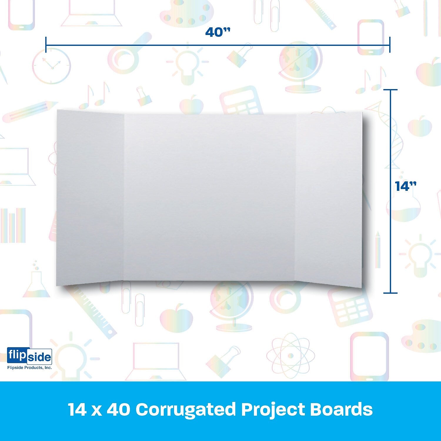 Flipside Corrugated Project Board, 14" x 40", White, 48/Carton (33314-48)