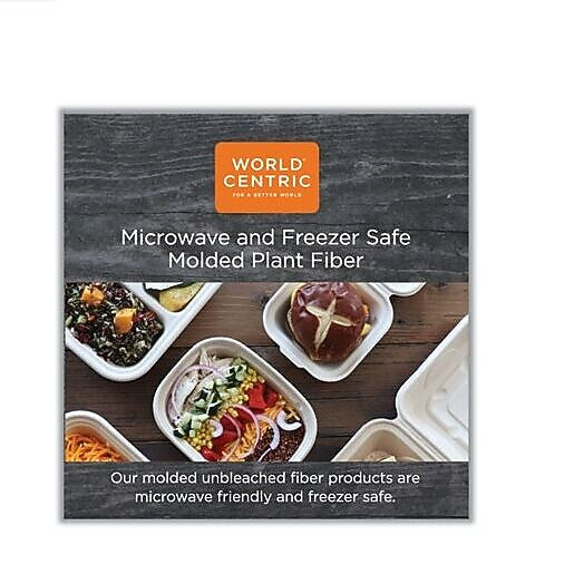 World Centric Fiber Hinged Containers, 3-Compartment, 9.3" x 9" x 3.3", Natural, Paper, 300/Carton (WORTOSCU9TLFP)