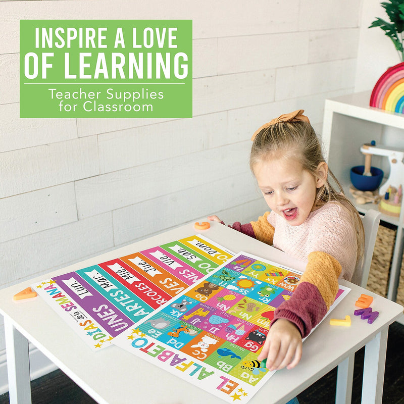 Hadley Designs 17" x 11"  Colorful Spanish Preschool Educational Posters, Laminated, 12/Set (HDDX004AH66RV)