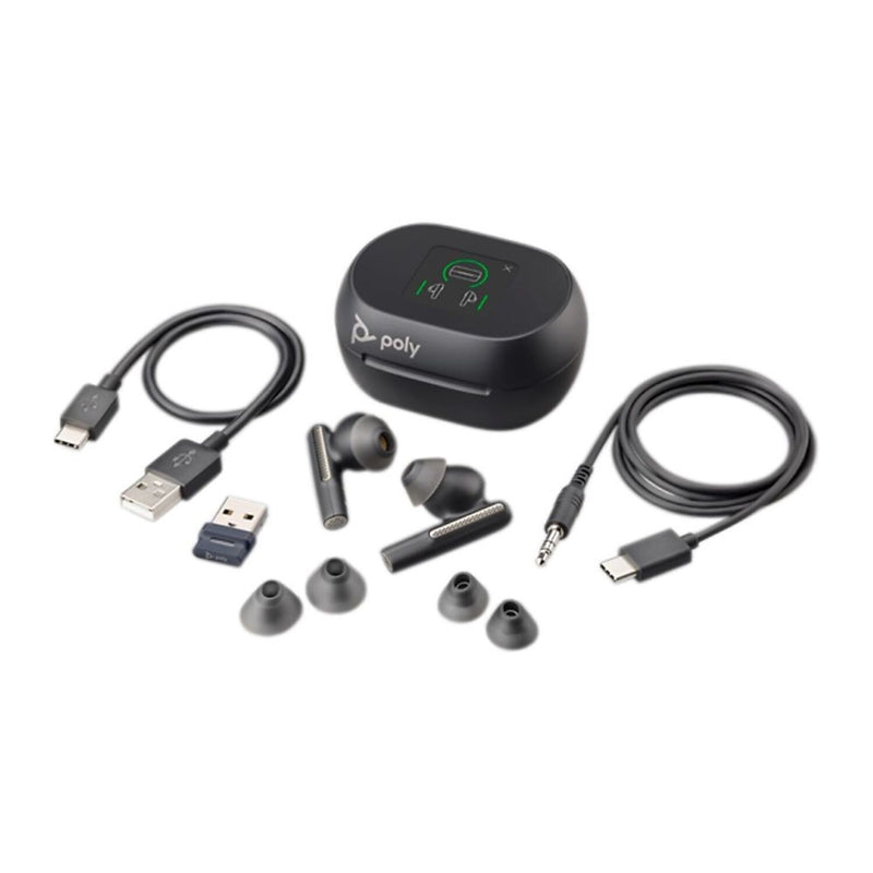 Poly Voyager Free 60+ UC Wireless Noise Cancelling Bluetooth Earbuds, USB-C, MS Certified, Carbon Black (7Y8G4AA)