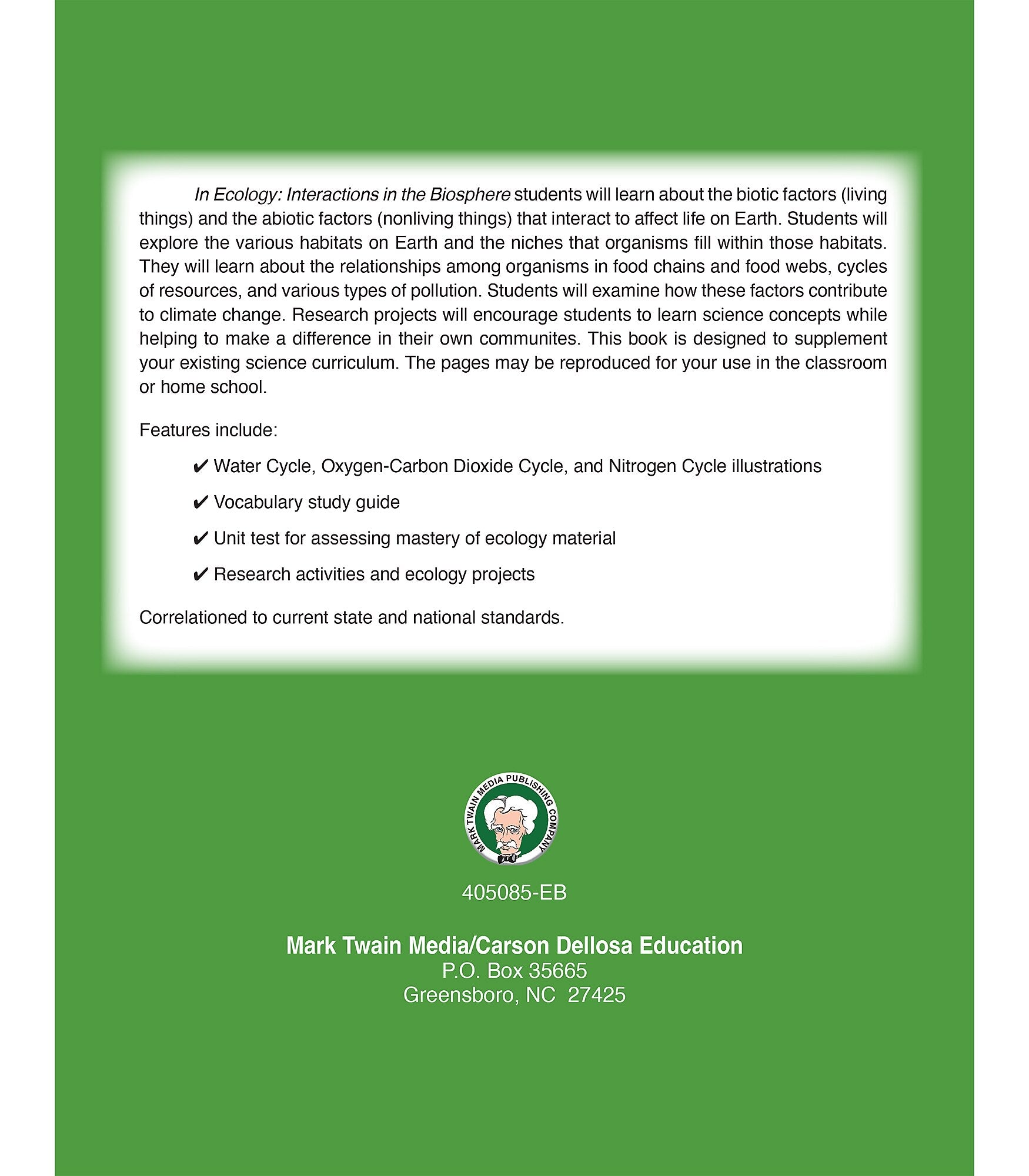 Carson Dellosa Mark Twain Workbook Ecology Workbook