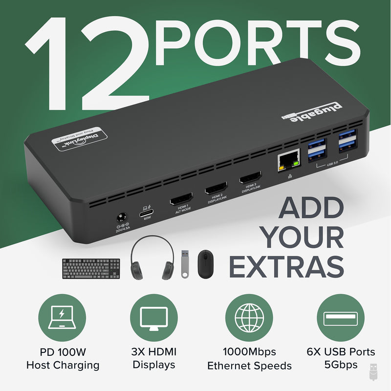 Plugable USB-C Triple HDMI Display Docking Station (UD-3900PDZ)